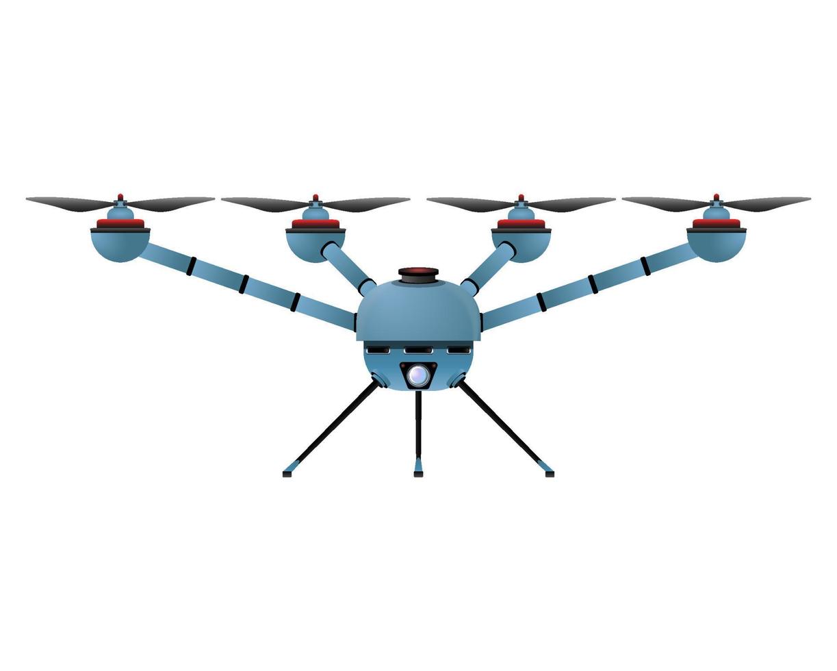 quadricoptère dans un style réaliste. drone bleu avec caméra. illustration de vecteur coloré isolé sur fond blanc.
