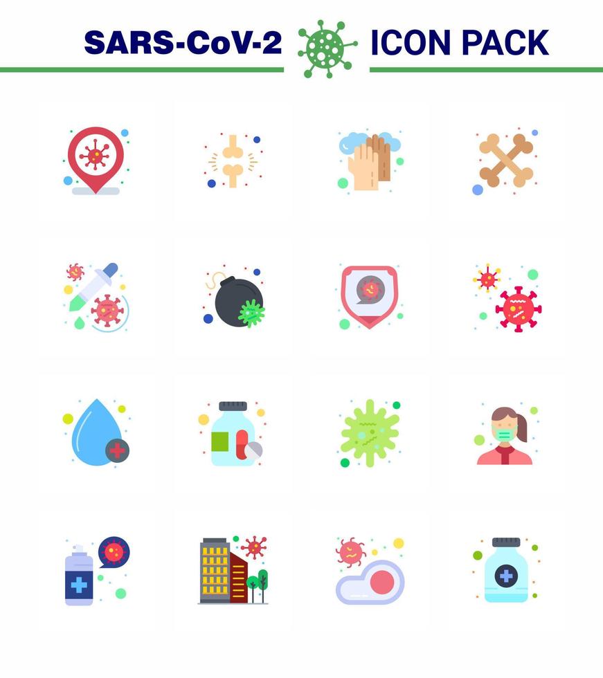 16 ensemble de couleurs plates d'icônes épidémiques de virus corona telles que médecine squelette patient lavage croisé coronavirus viral 2019nov éléments de conception de vecteur de maladie