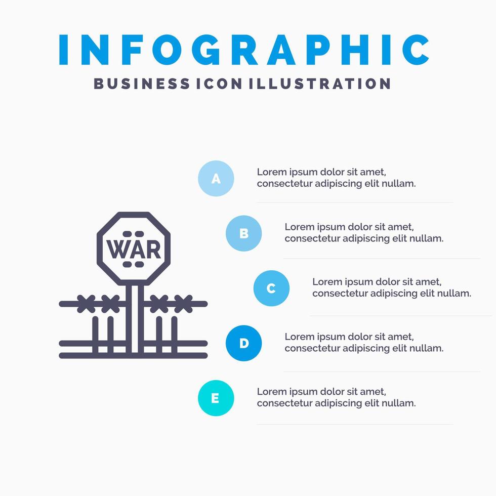 conflit de combat occupation militaire occuper l'icône de la ligne avec 5 étapes présentation infographie fond vecteur