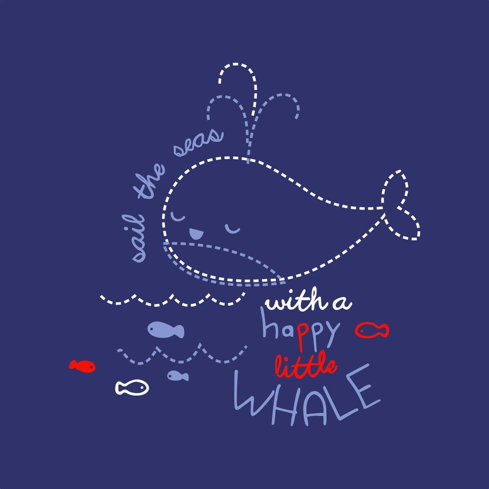 dessin à la main en pointillé dessin animé poisson style plat vecteur art illustration isolé sur fond bleu marine