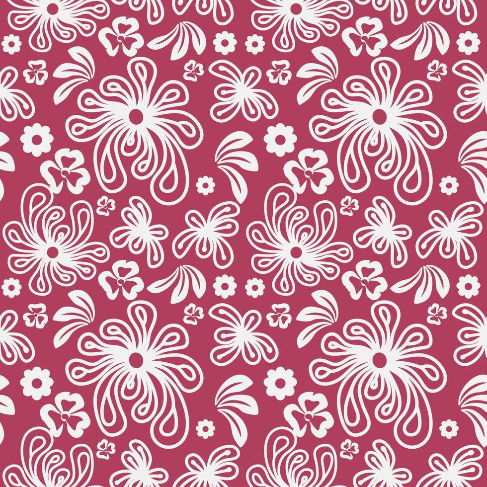 motif vectoriel floral monochrome sans soudure isolé sur fond rouge. utilisation de texture florale dessinée à la main pour l'arrière-plan, le textile, le tissu et autres.