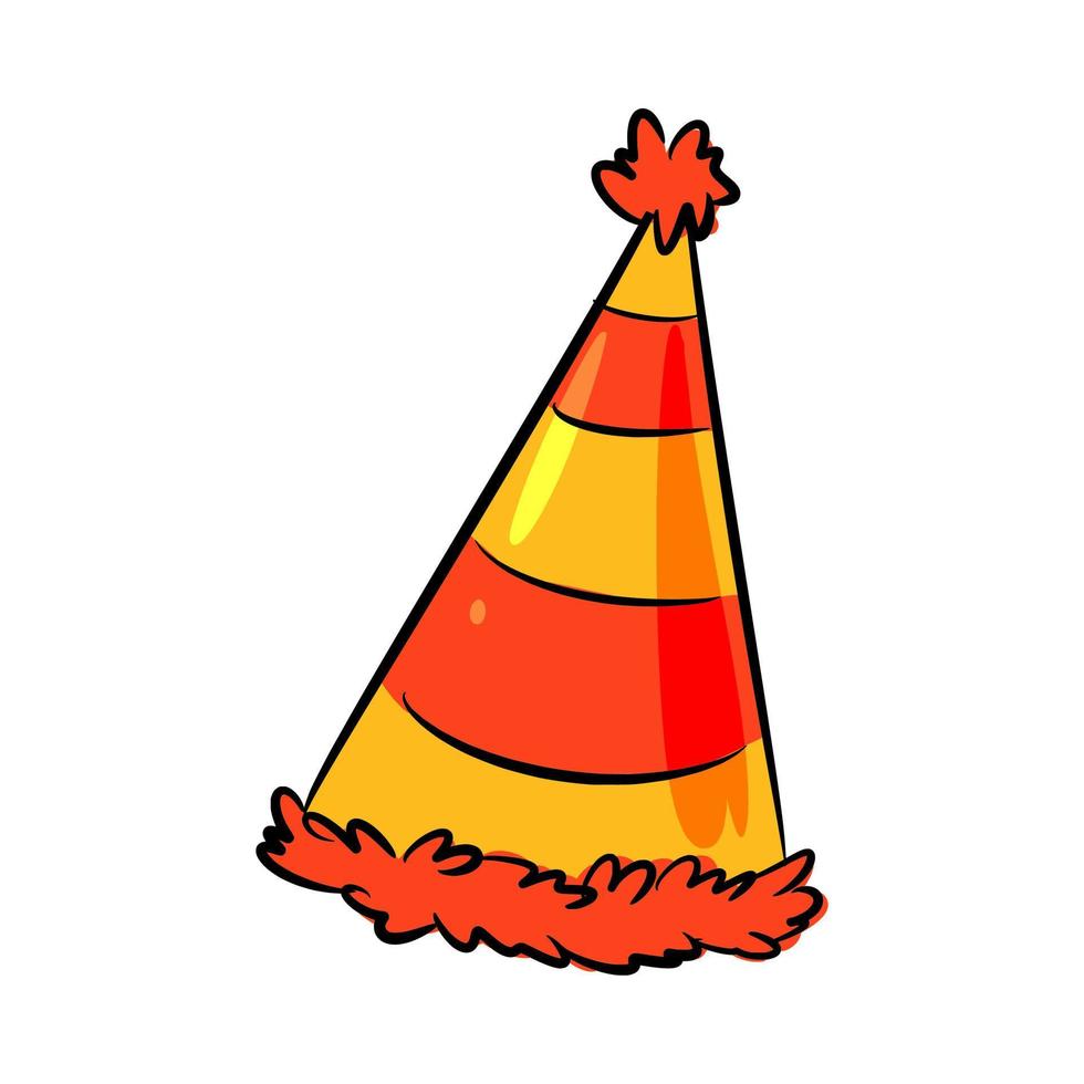 icône de chapeau de fête orange et jaune. thème de la célébration, nouvel an, anniversaire, célébration. pour modèle, autocollant, motif, impression. vecteur dessiné à la main