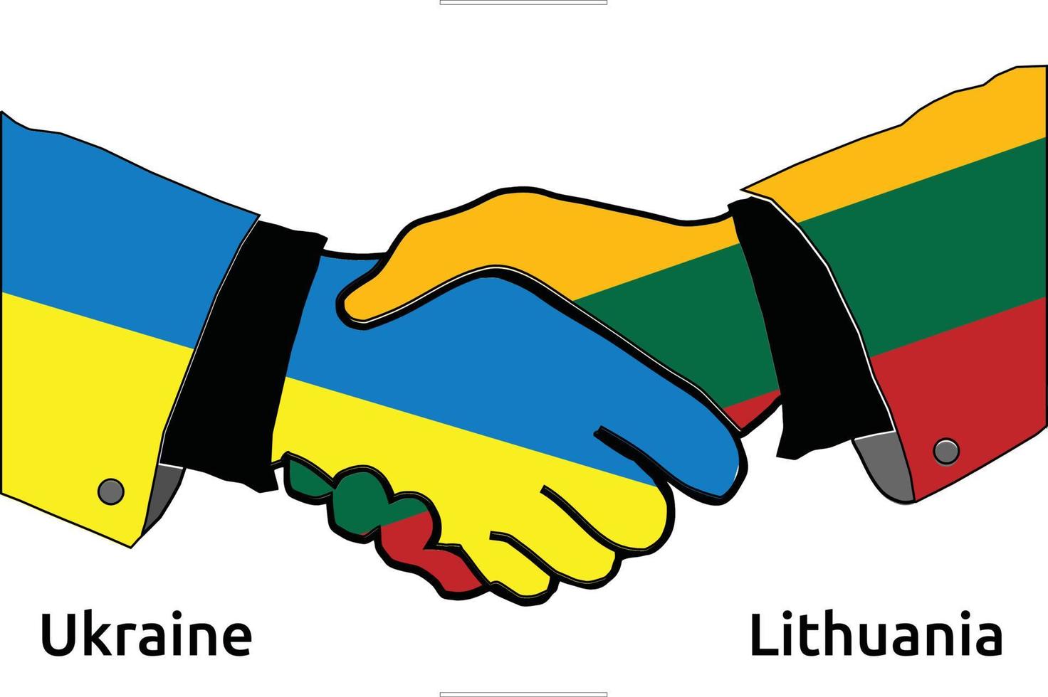 poignée de main de l'ukraine et de la lituanie pour l'amitié, l'accord, le partenariat, l'unité, l'alliance, l'union vecteur