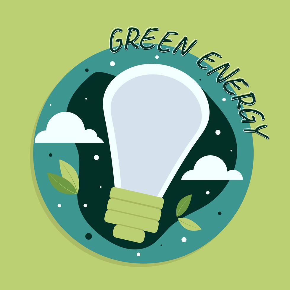 icône, autocollant, bouton sur le thème de l'économie et de l'énergie renouvelable avec ampoule, feuilles, nuages vecteur