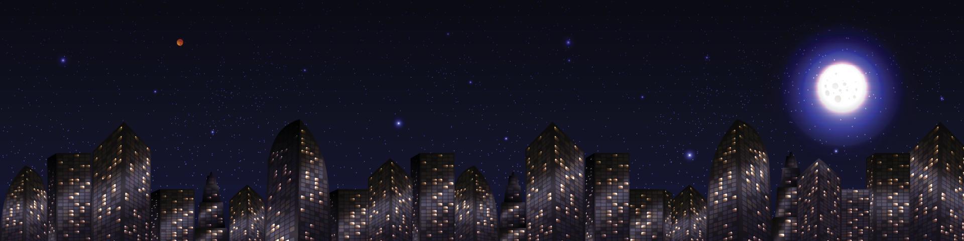 grand bâtiment sur fond de nuit, combinaison avec les étoiles de la lune et la ville vecteur