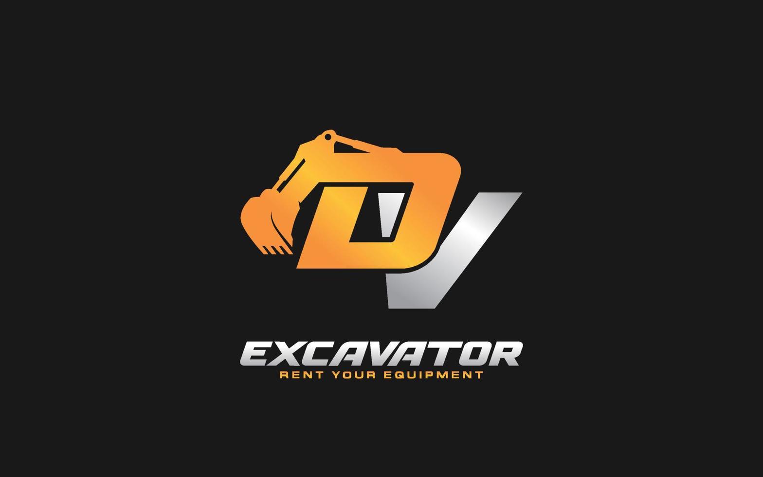 excavatrice logo dv pour entreprise de construction. illustration vectorielle de modèle d'équipement lourd pour votre marque. vecteur