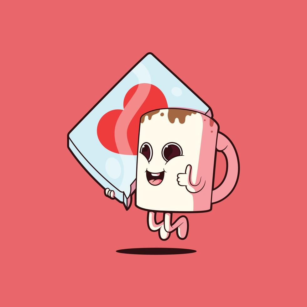 personnage de tasse à café avec illustration vectorielle de message d'amour. matin, motivation, concept de design d'inspiration. vecteur