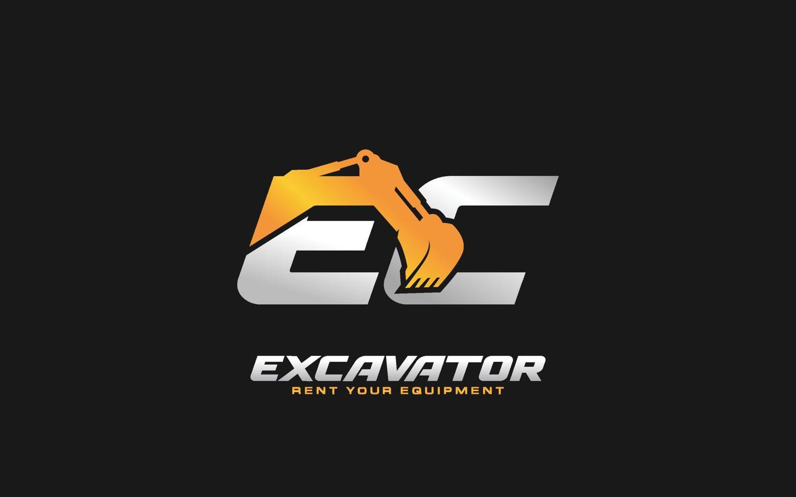 excavatrice logo ec pour entreprise de construction. illustration vectorielle de modèle d'équipement lourd pour votre marque. vecteur