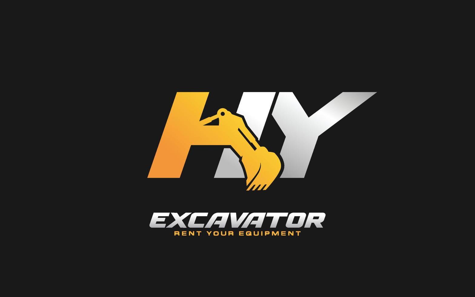 hy logo excavatrice pour entreprise de construction. illustration vectorielle de modèle d'équipement lourd pour votre marque. vecteur