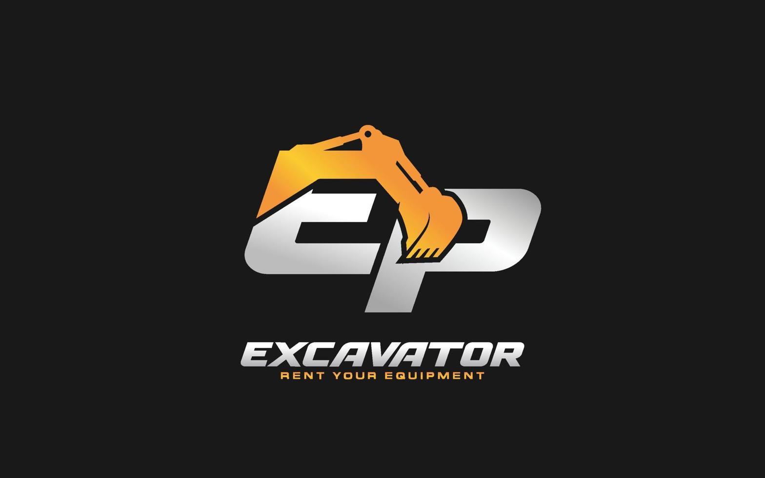 excavatrice logo ep pour entreprise de construction. illustration vectorielle de modèle d'équipement lourd pour votre marque. vecteur