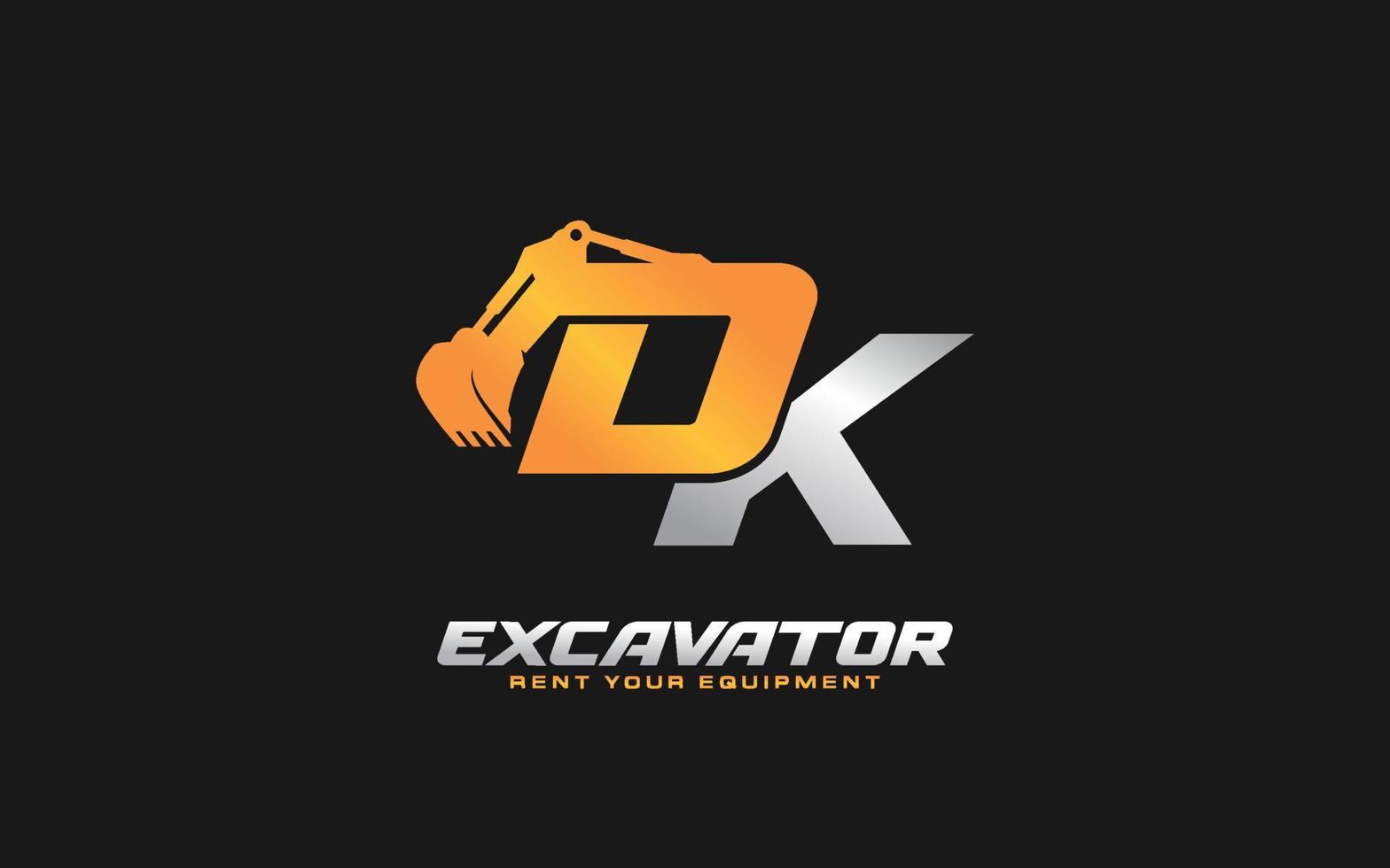 excavatrice logo dk pour entreprise de construction. illustration vectorielle de modèle d'équipement lourd pour votre marque. vecteur