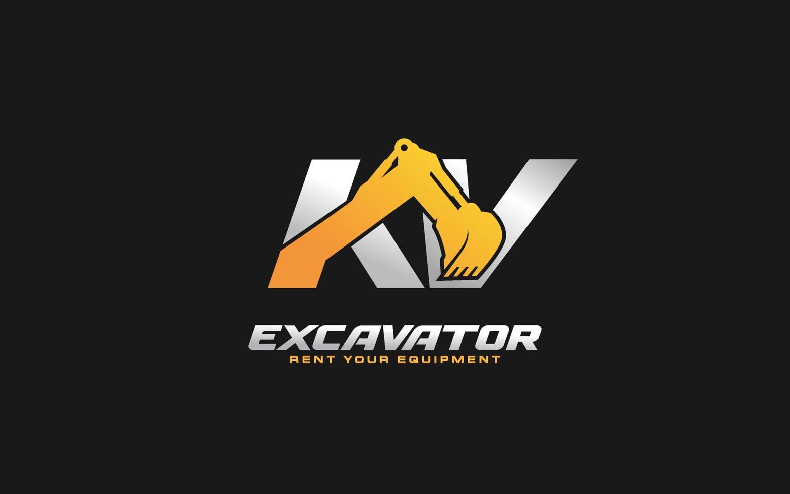 excavatrice logo kv pour entreprise de construction. illustration vectorielle de modèle d'équipement lourd pour votre marque. vecteur