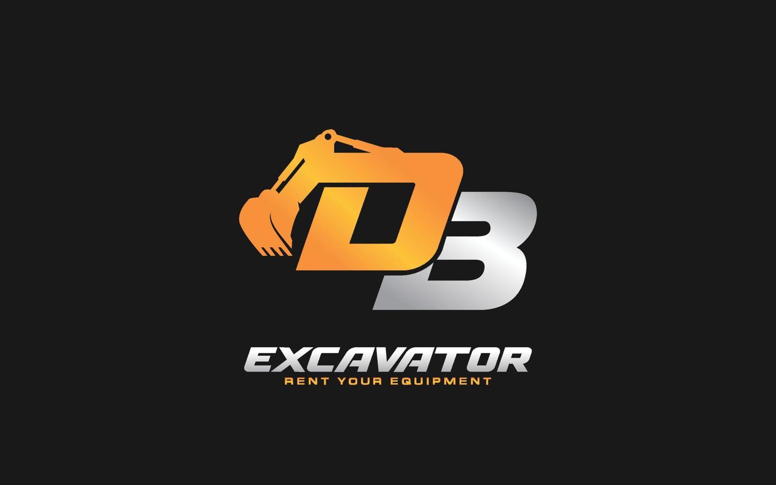 excavatrice logo db pour entreprise de construction. illustration vectorielle de modèle d'équipement lourd pour votre marque. vecteur