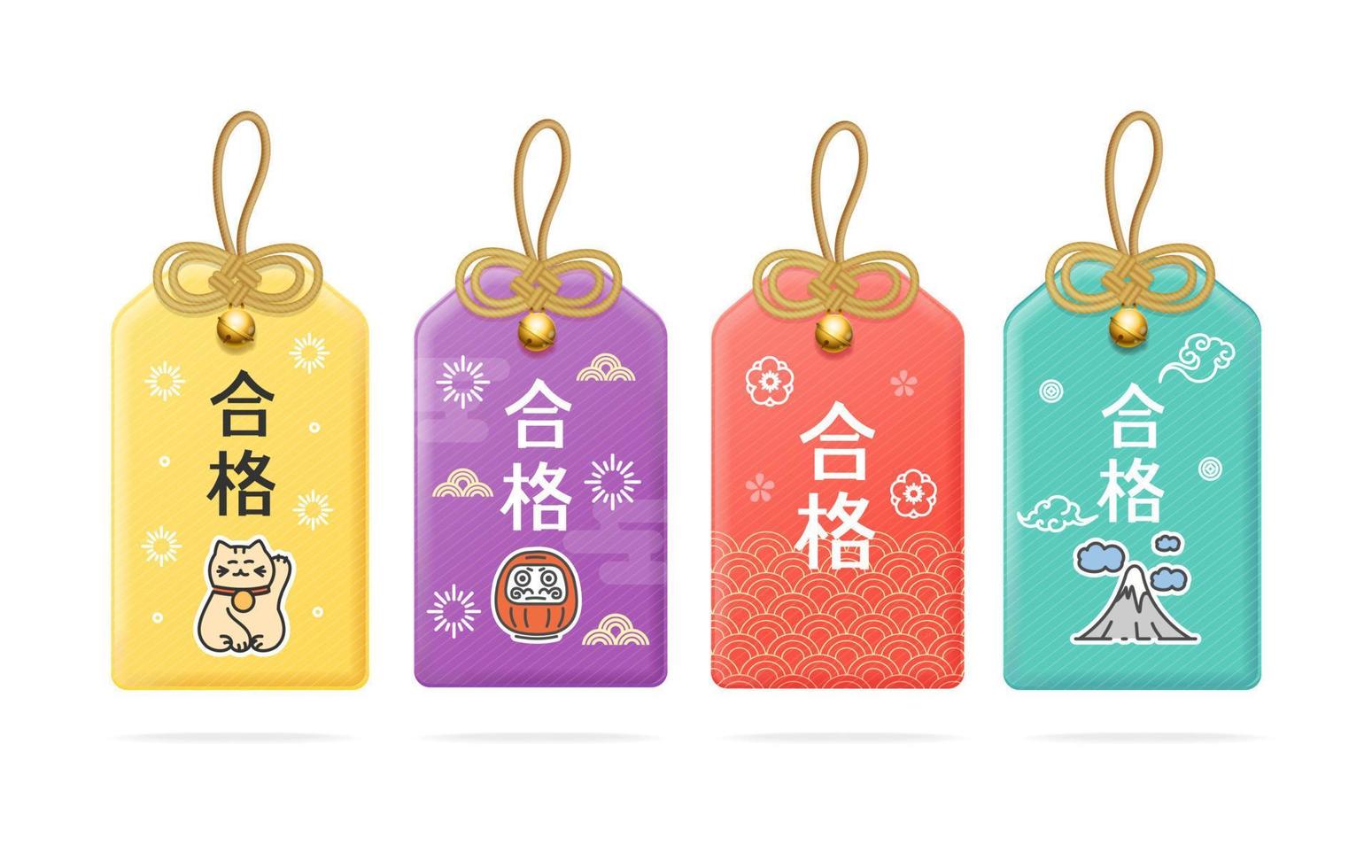 ensemble d'amulettes japonaises 3d réalistes et détaillées. vecteur