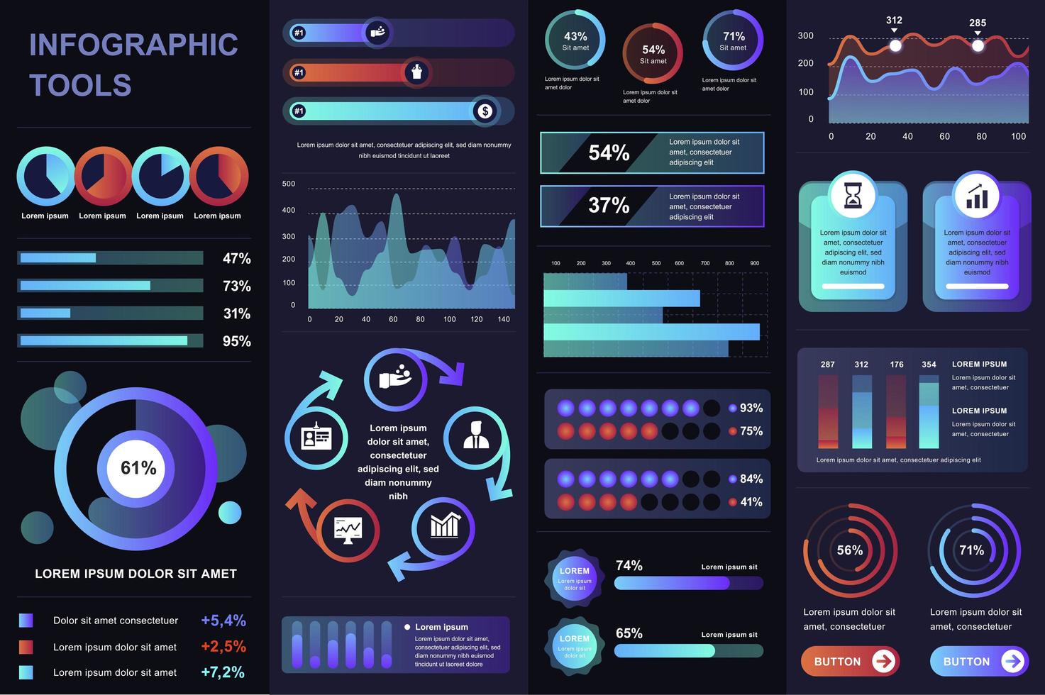 bundle of ui, ux, kit éléments infographiques vecteur