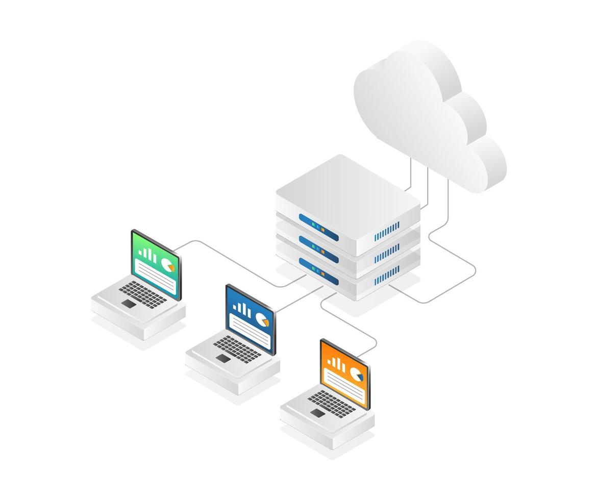 illustration plate isométrique du concept de réseau d'analyste cloud vecteur