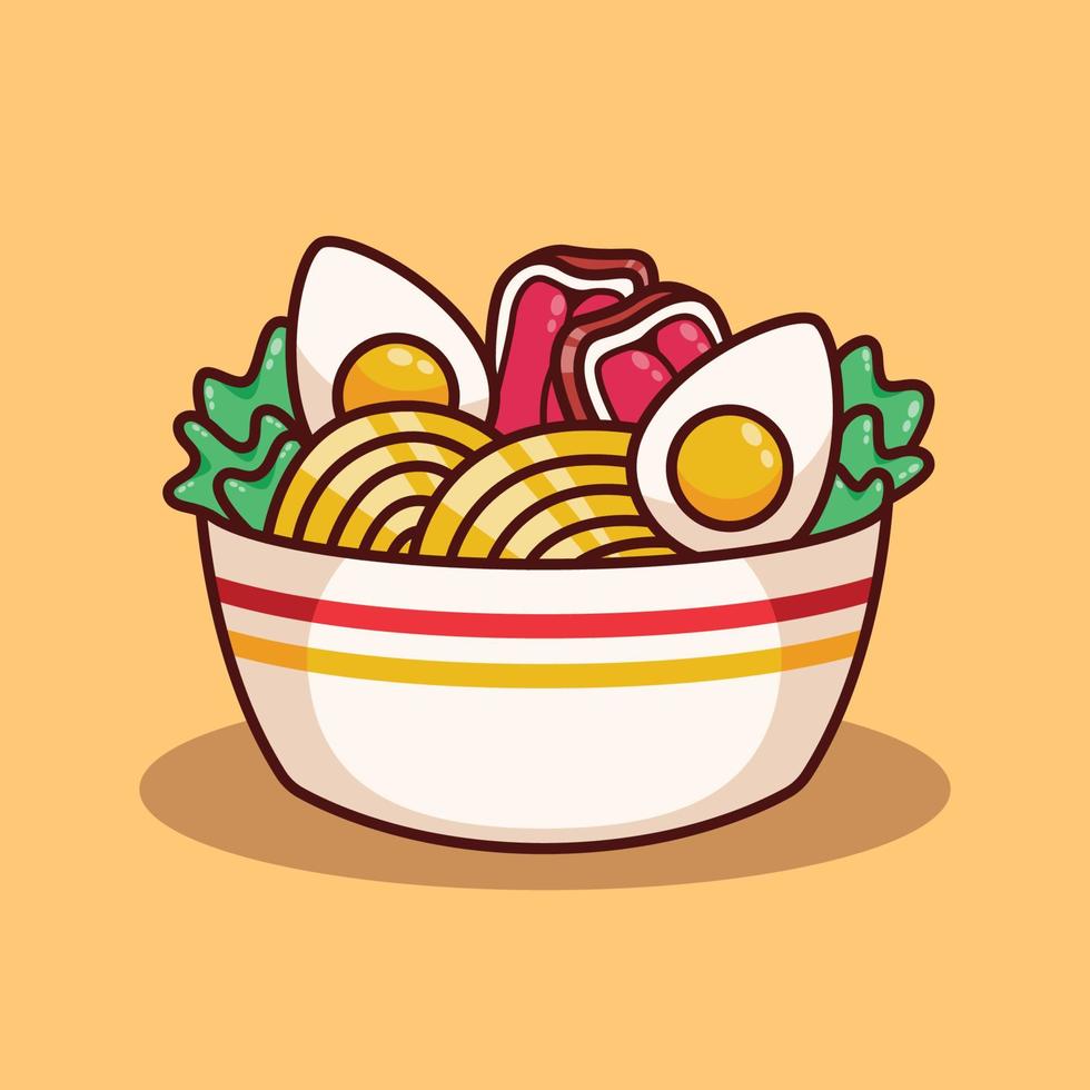 illustration mignonne de nouilles ramen au design plat vecteur