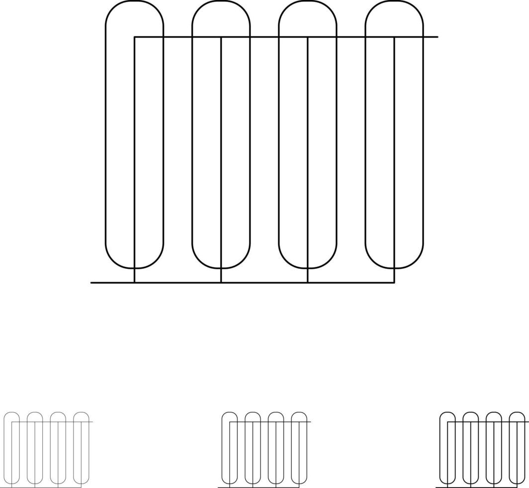 chauffe-batterie radiateur chaud chauffage jeu d'icônes de ligne noire audacieuse et mince vecteur