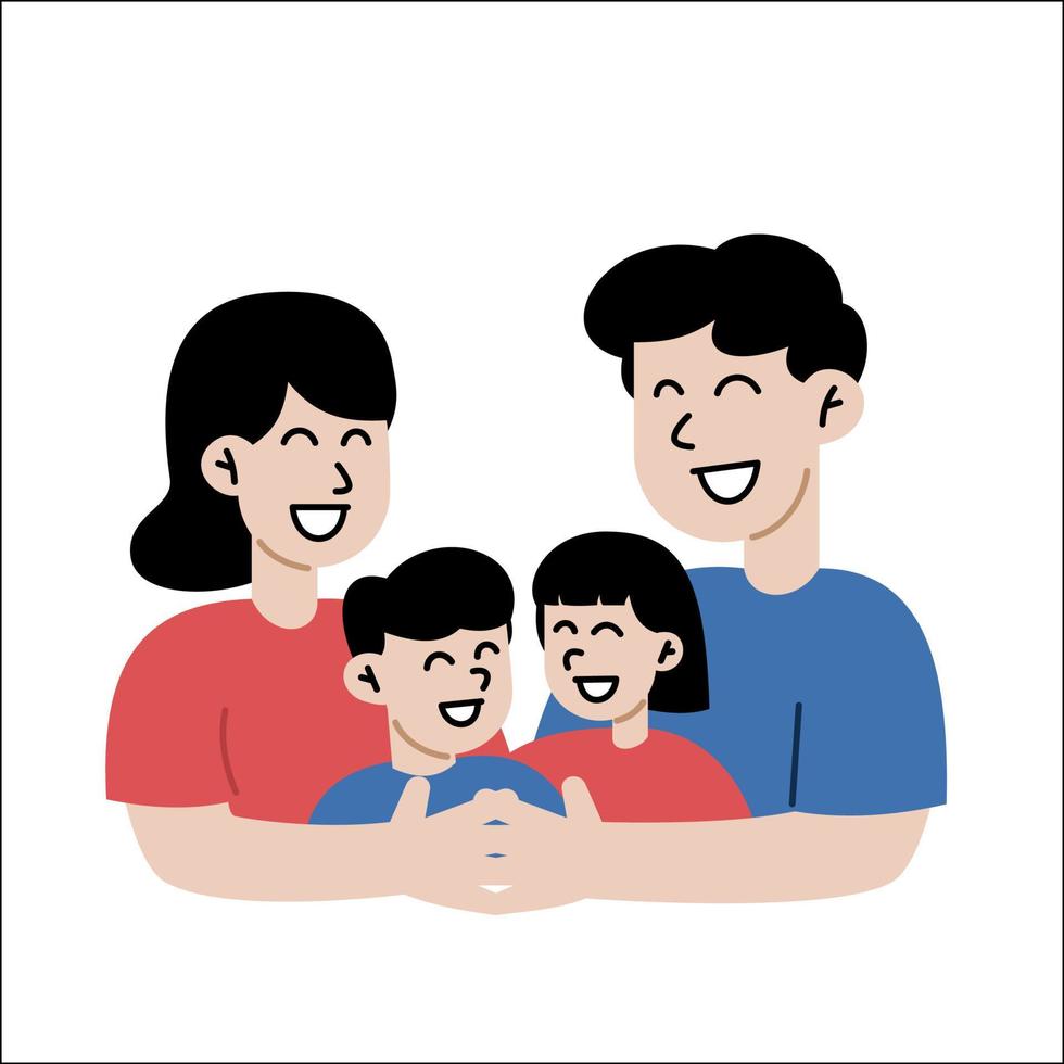 famille heureuse avec enfants. mère, père et enfants. personnages de dessins animés mignons isolés sur fond blanc. illustration vectorielle colorée dans un style plat. vecteur