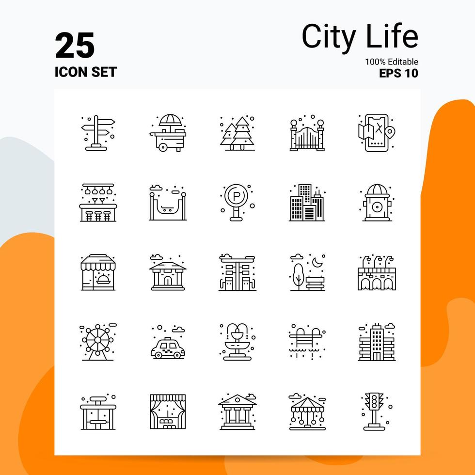 25 jeu d'icônes de la vie urbaine 100 fichiers eps modifiables 10 idées de concept de logo d'entreprise conception d'icône de ligne vecteur