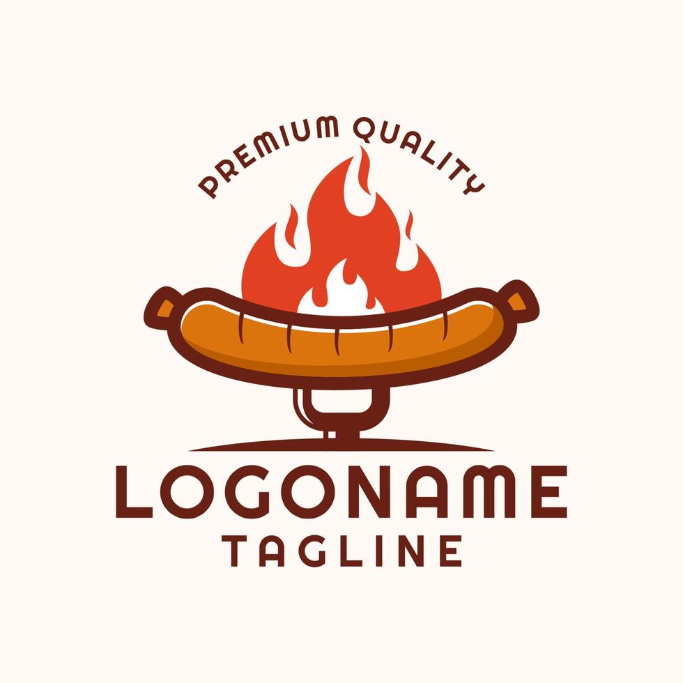 modèle de logo de saucisse, adapté au restaurant, au food truck et au café vecteur