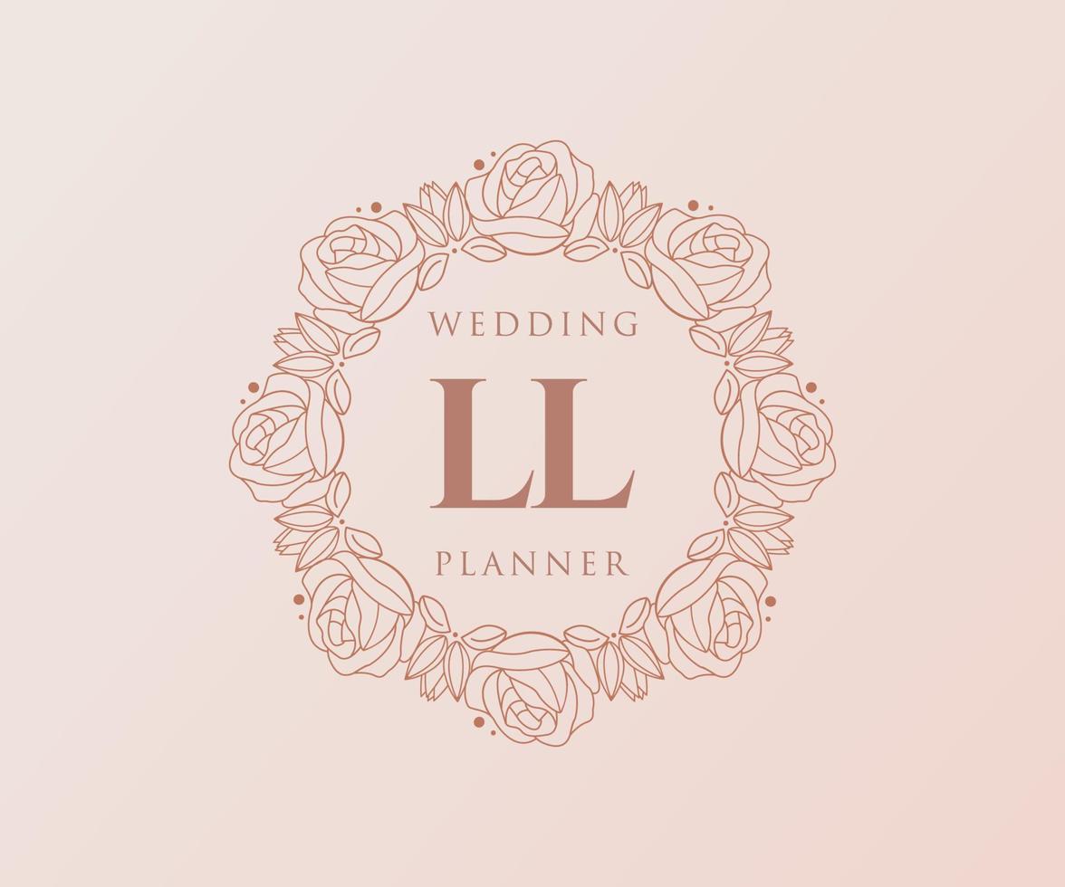 ll initiales lettre collection de logos de monogramme de mariage, modèles minimalistes et floraux modernes dessinés à la main pour cartes d'invitation, réservez la date, identité élégante pour restaurant, boutique, café en image vectorielle vecteur