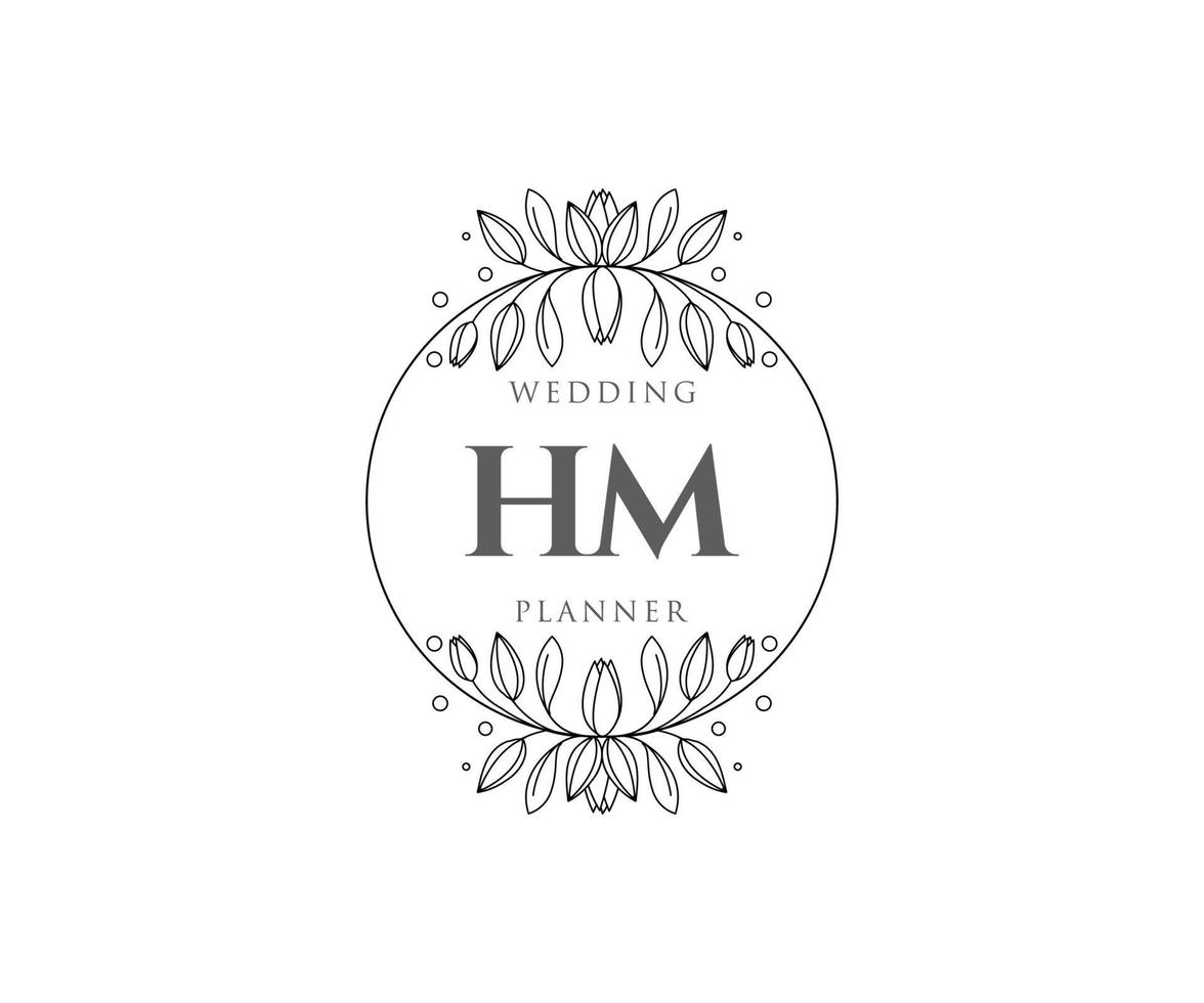 collection de logos de monogramme de mariage lettre initiales hm, modèles minimalistes et floraux modernes dessinés à la main pour cartes d'invitation, réservez la date, identité élégante pour restaurant, boutique, café en image vectorielle vecteur