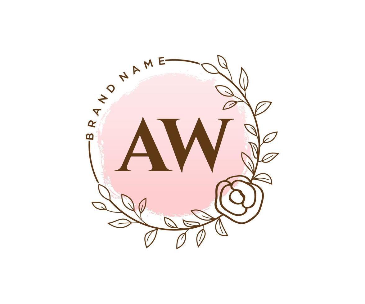 initiale aw logo féminin. utilisable pour les logos nature, salon, spa, cosmétique et beauté. élément de modèle de conception de logo vectoriel plat.
