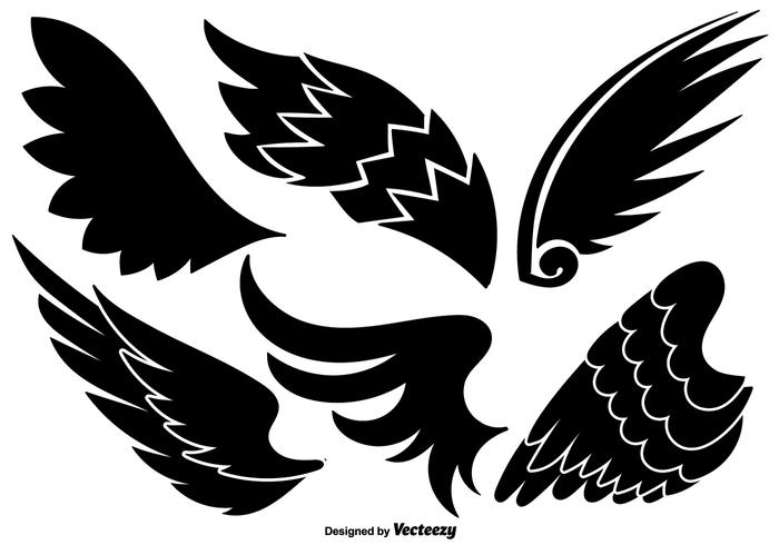 Vector Set Of Angel Wings Icônes noires