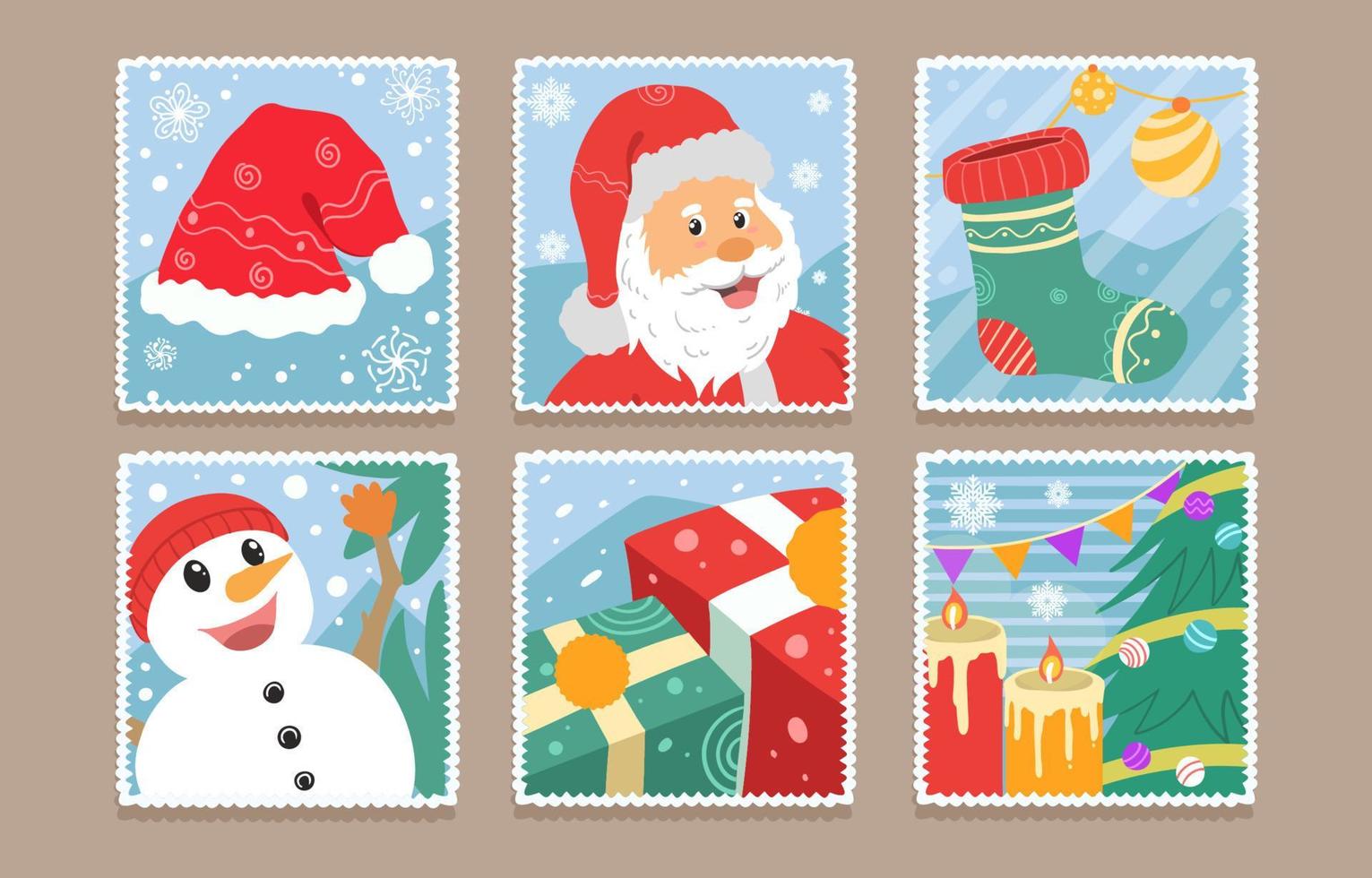 jeu d'autocollants de timbres la veille de noël vecteur