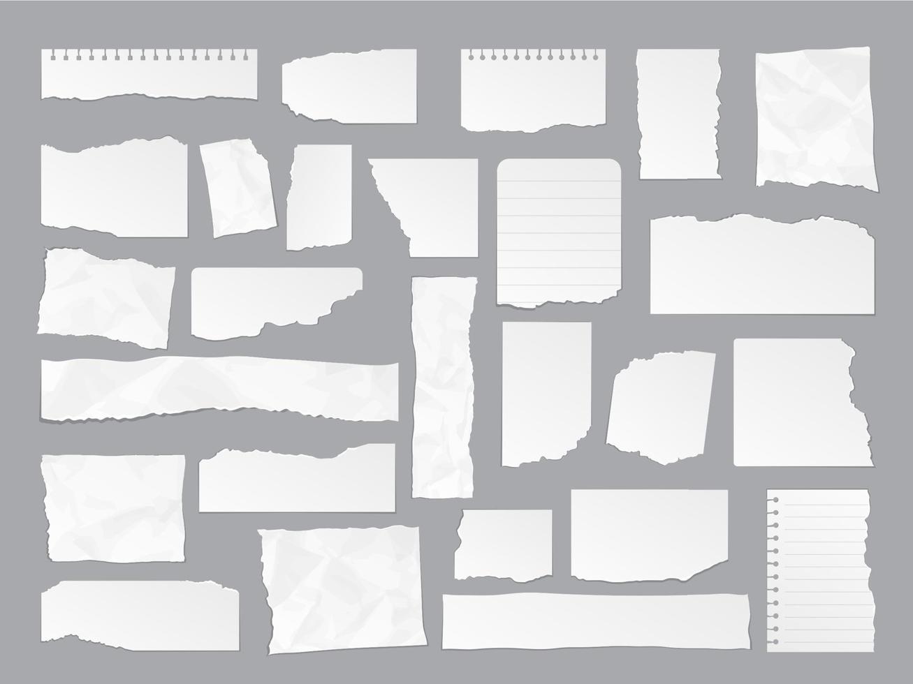 déchirures de notes de papier blanc déchiré, restes de page de feuille vecteur