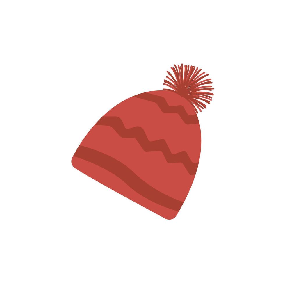 bonnet rouge d'hiver chaud avec pompon. vecteur plat isolé