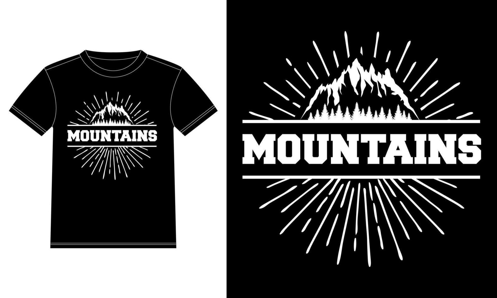modèle de conception de t-shirt de symbole d'activité de plein air de montagnes, autocollant de fenêtre de voiture, pod, couverture, illustration vectorielle de fond noir isolé vecteur