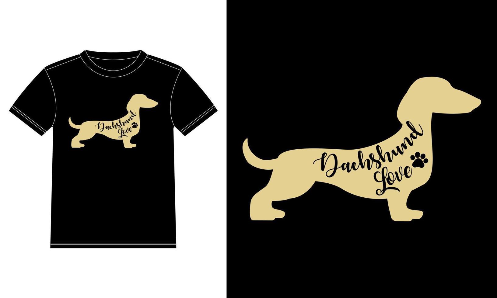 modèle de conception de t-shirt de cadeaux d'amant de chien d'amour de teckel, autocollant de fenêtre de voiture, pod, couverture, fond noir isolé vecteur