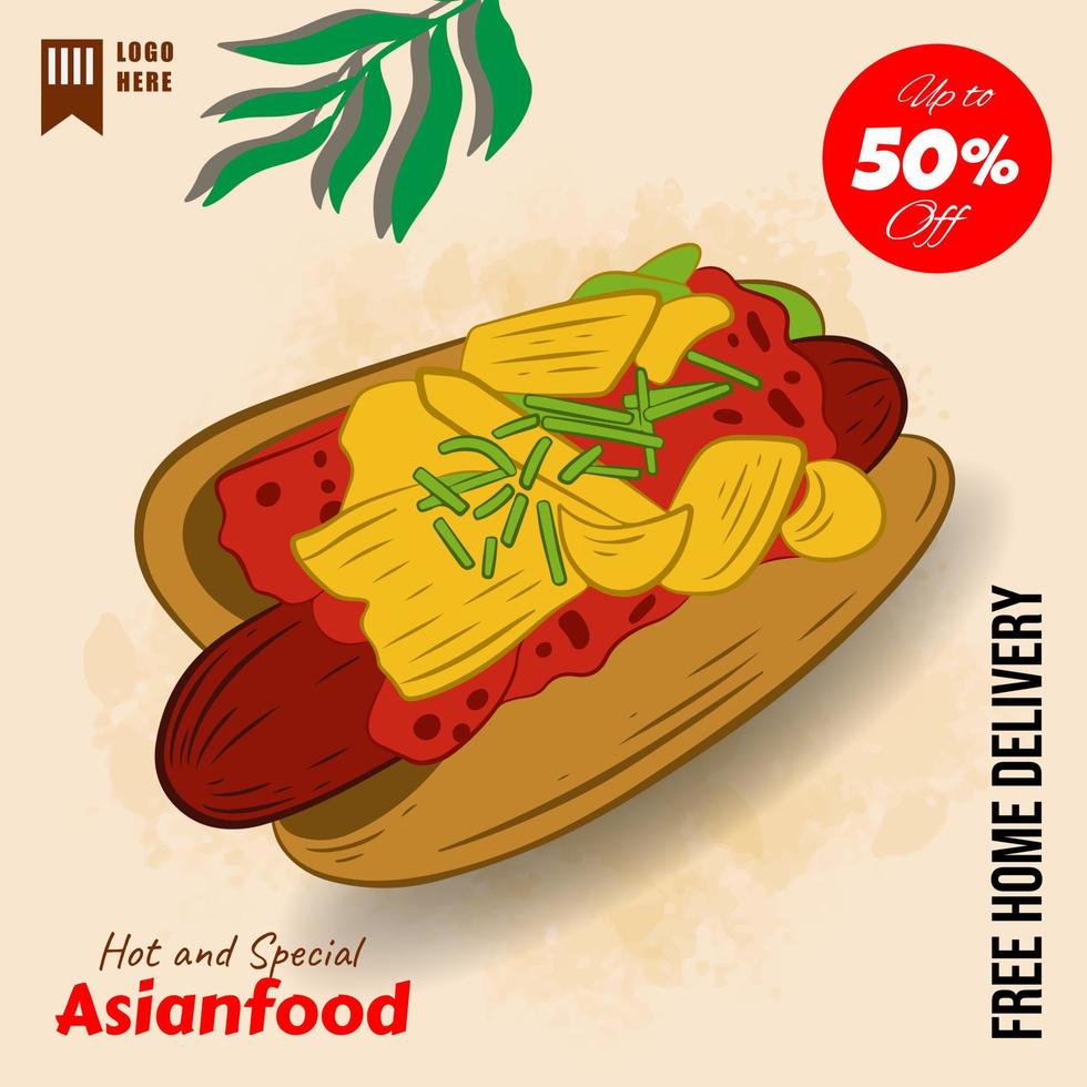 illustration de cuisine asiatique design plat dessiné à la main vecteur