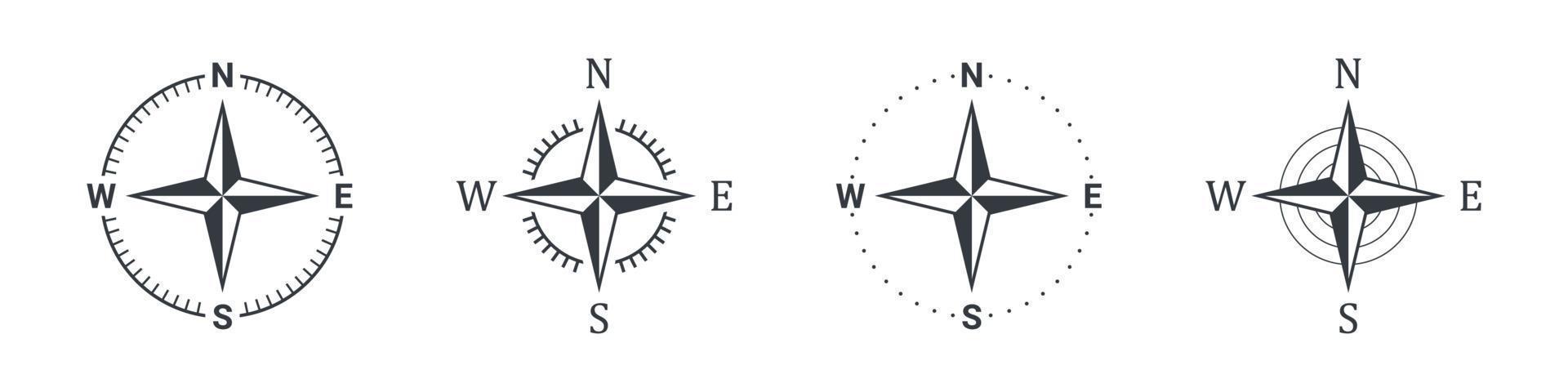 icônes de la boussole. signe d'équipement de navigation. signe de direction de la boussole. icône rose des vents. illustration vectorielle vecteur