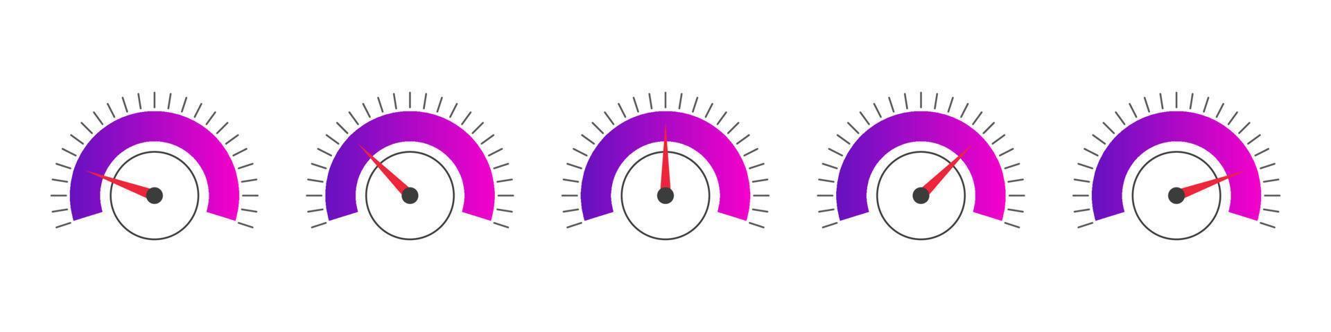 icônes d'indication. échelle basse, moyenne ou haute jauge ou indicateur de compteur. mesure du rendement. illustration vectorielle vecteur