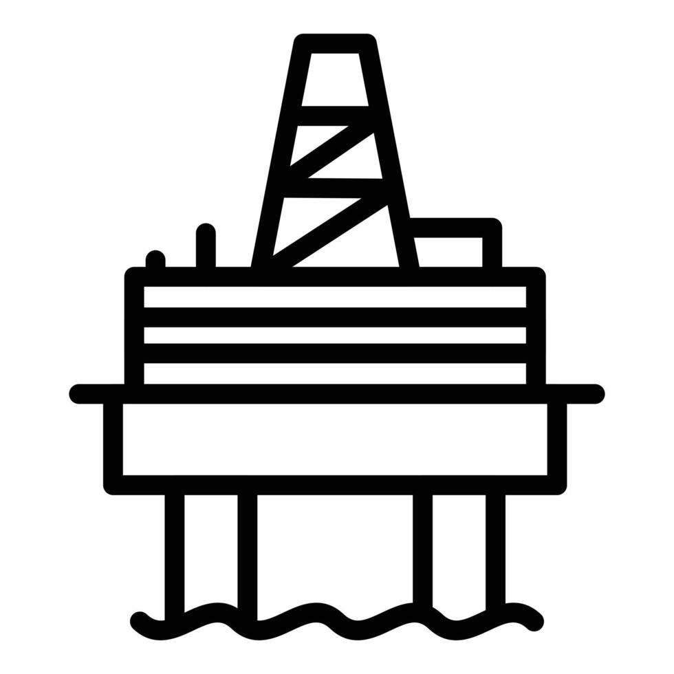 icône de plate-forme de forage en mer de raffinerie, style de contour vecteur