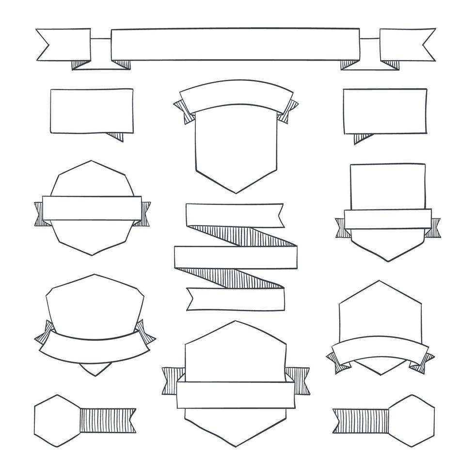 rubans. ensemble de bannières de rubans dessinés à la main. bannière de rubans dans un style moderne. illustration vectorielle vecteur