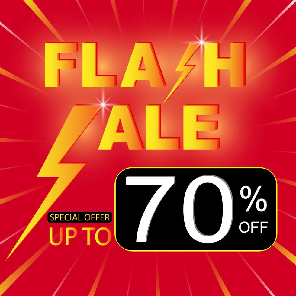 affiche ou bannière d'achat de vente flash avec icône flash et texte de réduction sur fond rouge. offre spéciale campagne ou promotion de vente flash. vente flash de modèle de publication sur les médias sociaux et arrière-plan de remise. vecteur