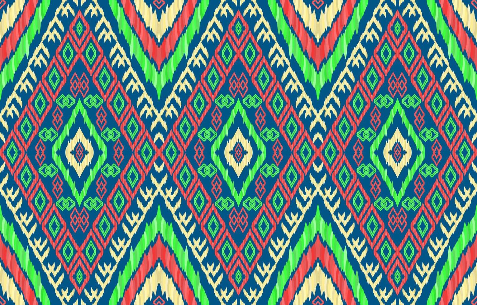 motifs ikat au néon brillants africains. style rétro vintage tribal géométrique. modèle sans couture de tissu ethnique ikat. vecteur d'impression folklorique indien navajo aztèque ikat. conception pour toile de fond texture tissu textile