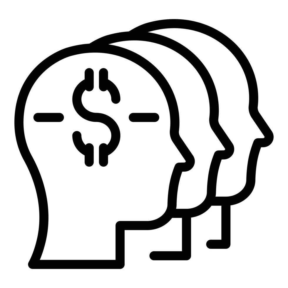 icône dollar cerveaux, style de contour vecteur