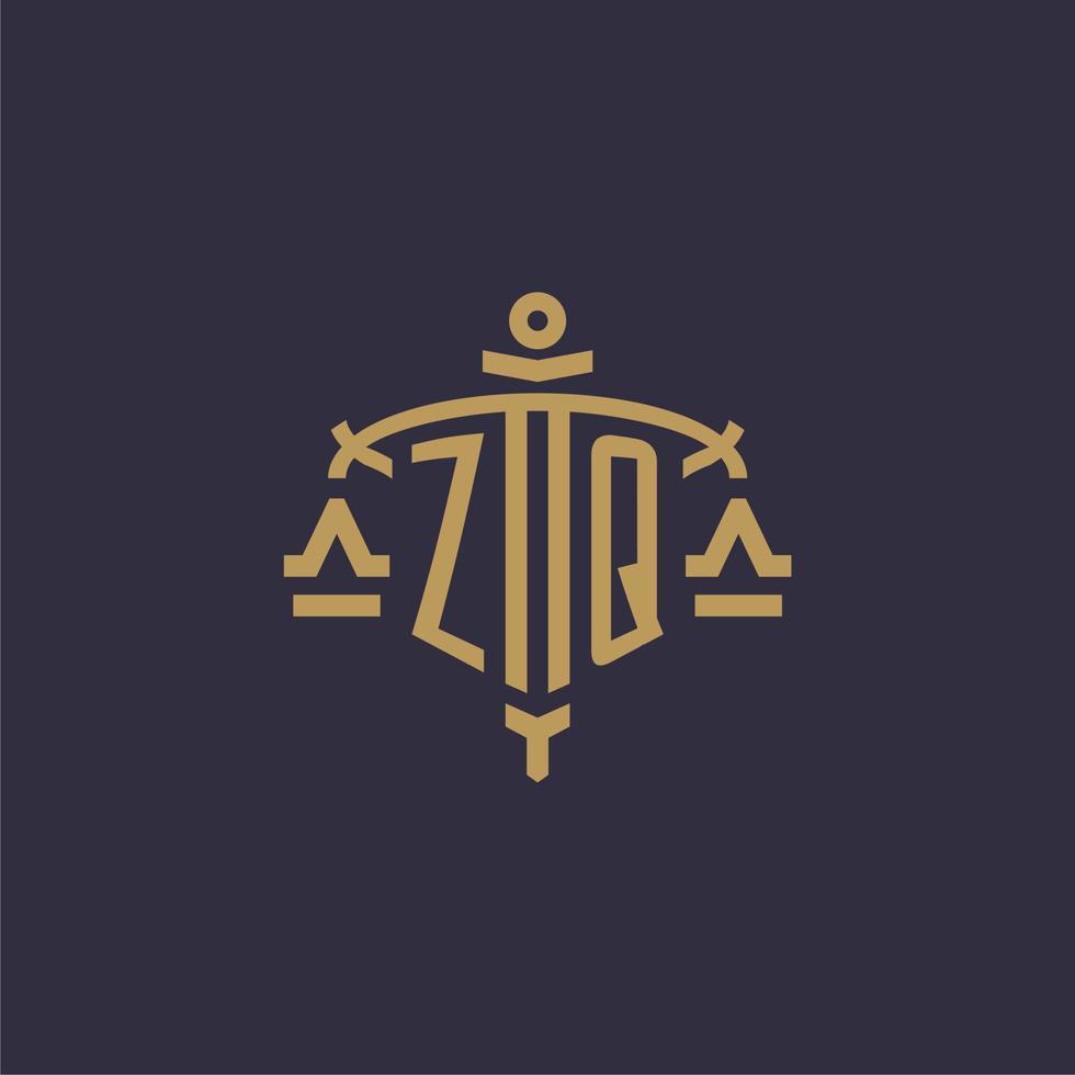 logo monogramme zq pour cabinet juridique avec échelle géométrique et style épée vecteur
