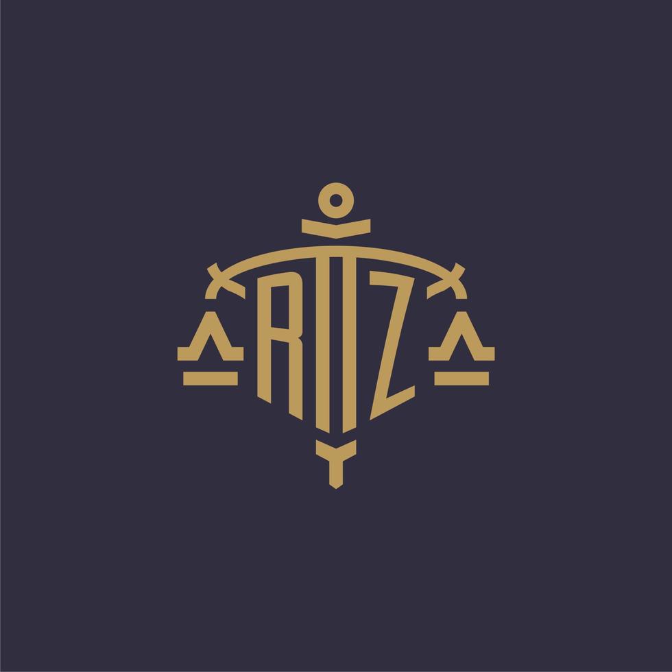 logo monogramme rz pour cabinet juridique avec échelle géométrique et style épée vecteur