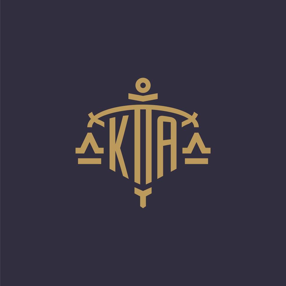 logo monogramme ka pour cabinet juridique avec échelle géométrique et style épée vecteur