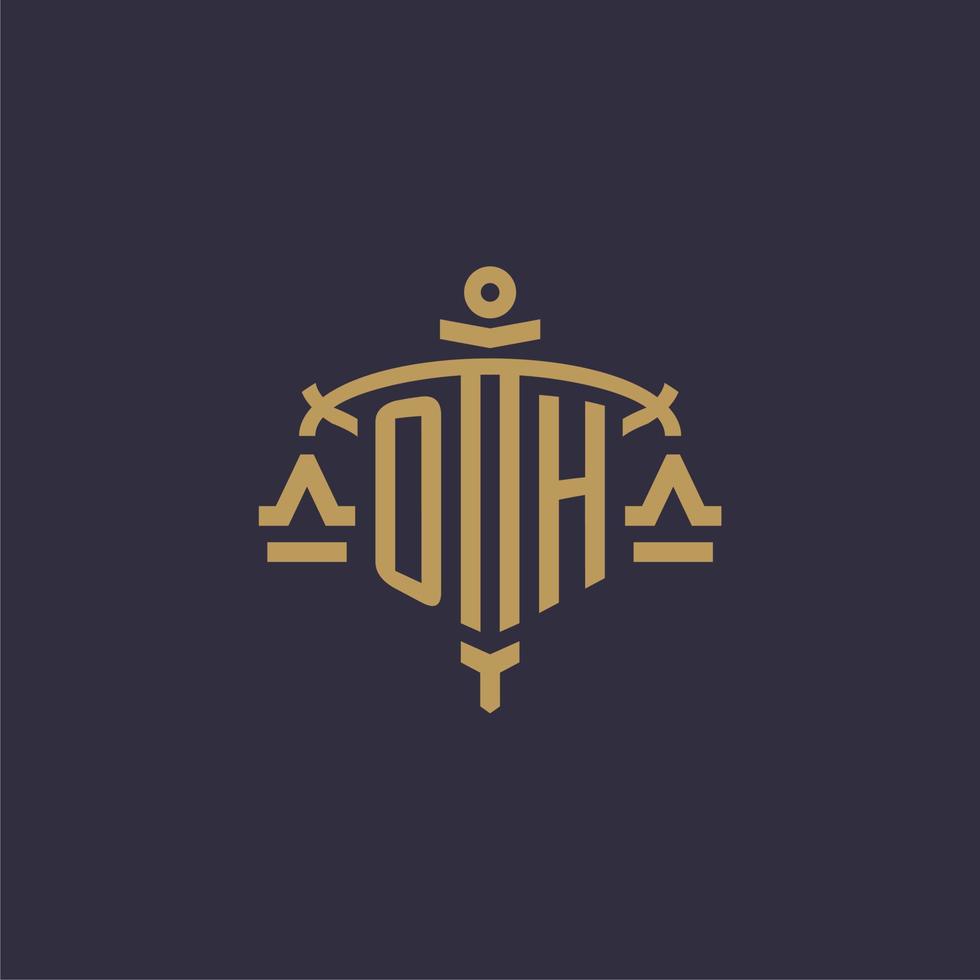 monogramme oh logo pour cabinet juridique avec échelle géométrique et style épée vecteur