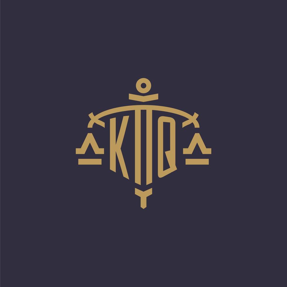 logo monogramme kq pour cabinet juridique avec échelle géométrique et style épée vecteur