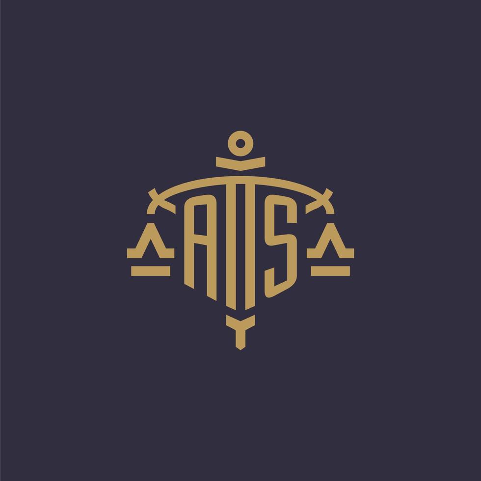 monogramme comme logo pour un cabinet juridique avec échelle géométrique et style épée vecteur