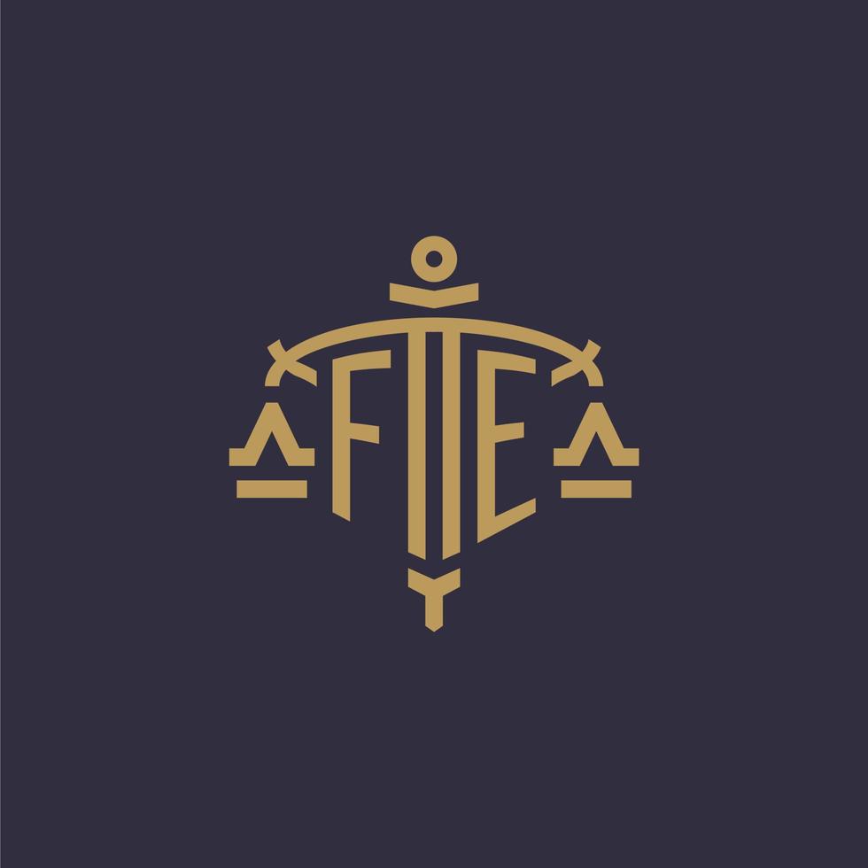 monogramme fe logo pour cabinet juridique avec échelle géométrique et style épée vecteur
