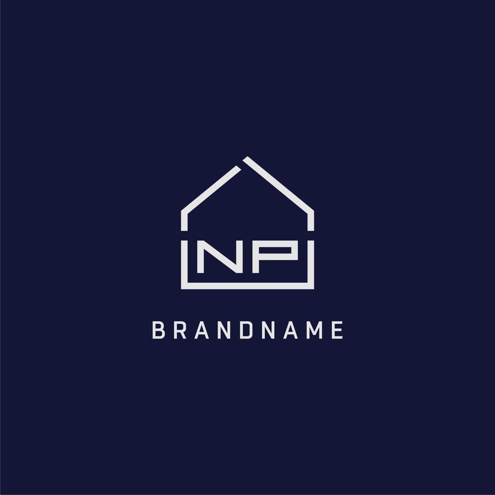 lettre initiale np toit idées de conception de logo immobilier vecteur